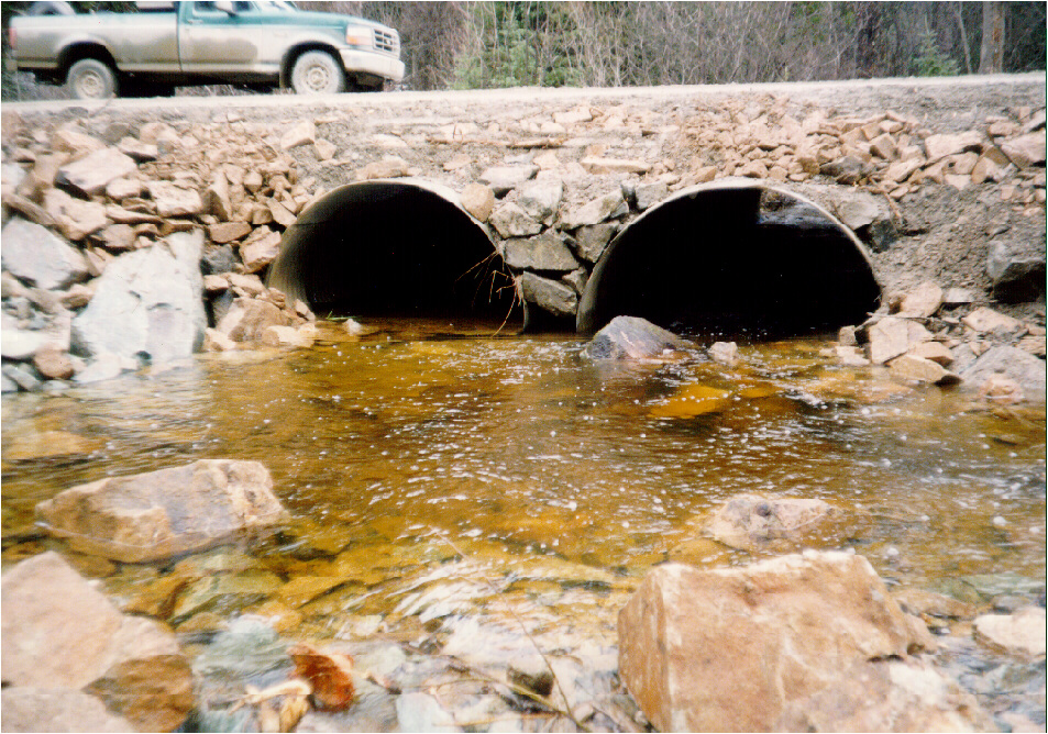 Culvert site at 19 km - 1300 Rd, Cottonwood River watershed after construction of a downstream riffle.