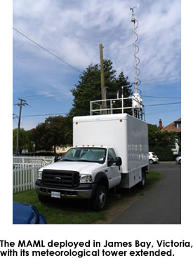 B.C.'s Mobile Air Monitoring Laboratory (MAML) deployed in James Bay, Victoria, with its meteorological tower extended.