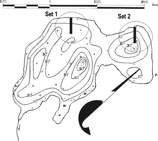 FIGURE 1. Location of Amanita Lake gill net sets, August 4, 1999.