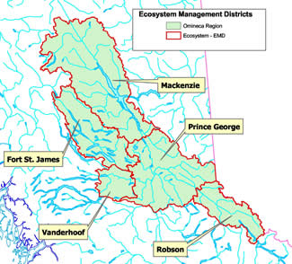 Map of Omineca Region with Ecosystem Management Districts