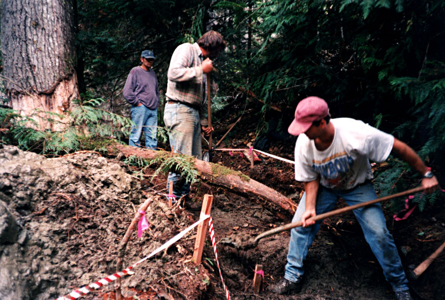 Initial hand excavation of beaver dam by pass channel, Talchako River, 77km.