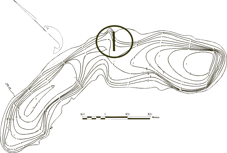 FIGURE 1. Location of Bow Lake gill net set, August 11-12, 1999.