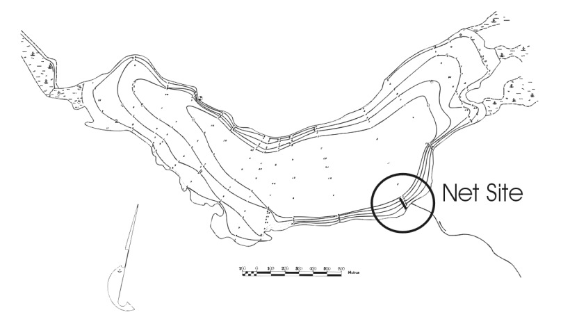 Cobb Lake bathymetric map and 1998 net set location