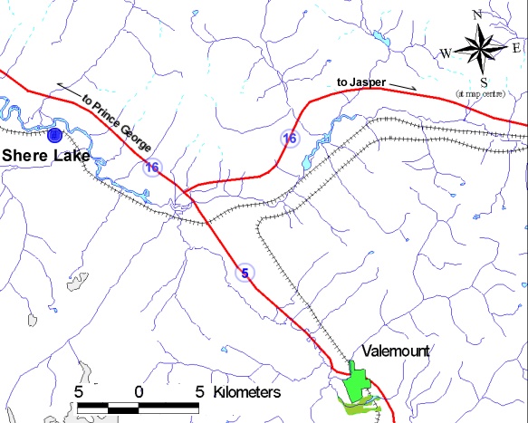 Map of Shere Lake relative to Valemount
