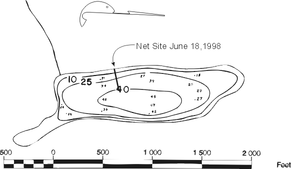 FIGURE 1. Location of Tsitniz Lake gill net set, June 18, 1998.