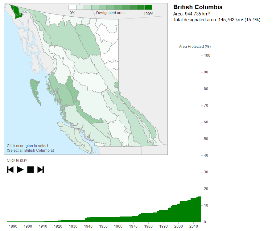 Image of interactive map of protection of British Columbia's terrestrial ecoregions.