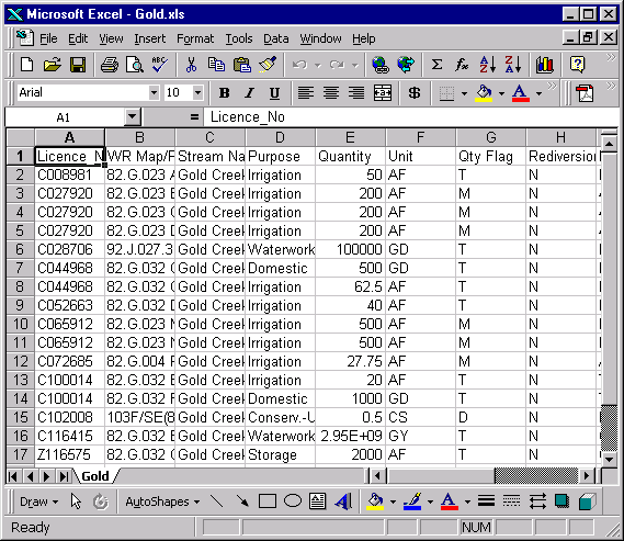 Excel spreadsheet